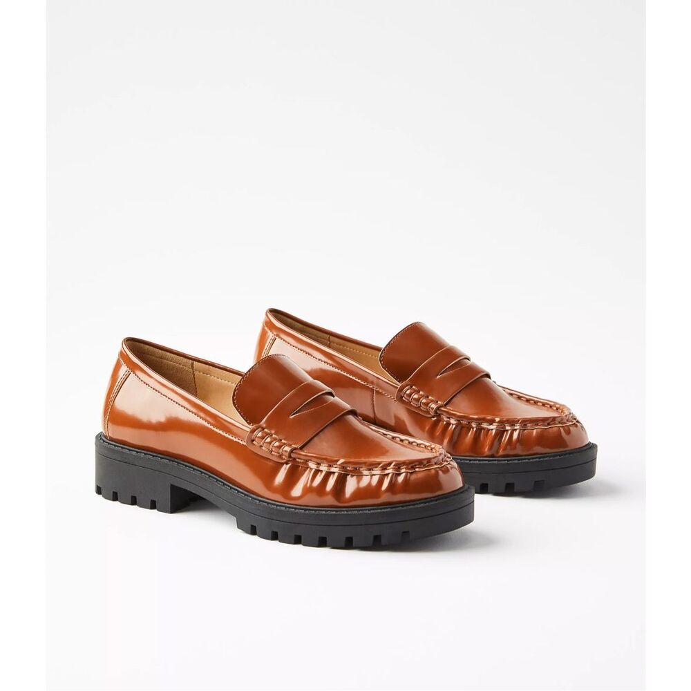 LOFT 90s Style Chunky Wedge Penny Loafers Black Platform Size 9 Goth Chic School